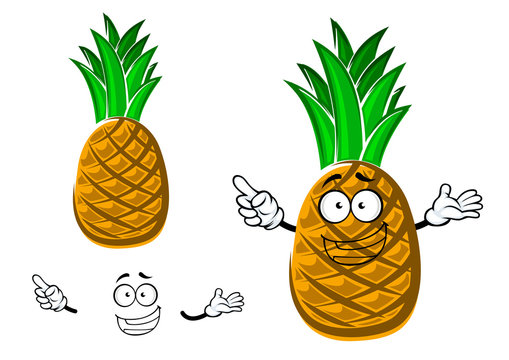 Cartoon tropical yellow pineapple fruit