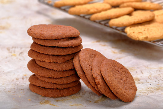 Chocolate Shortbread Biscuits In A Bakery