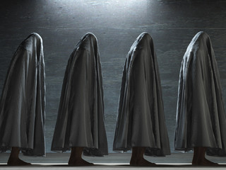 Figures covered in gray