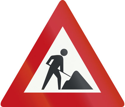 Netherlands road sign J16 - Road works ahead