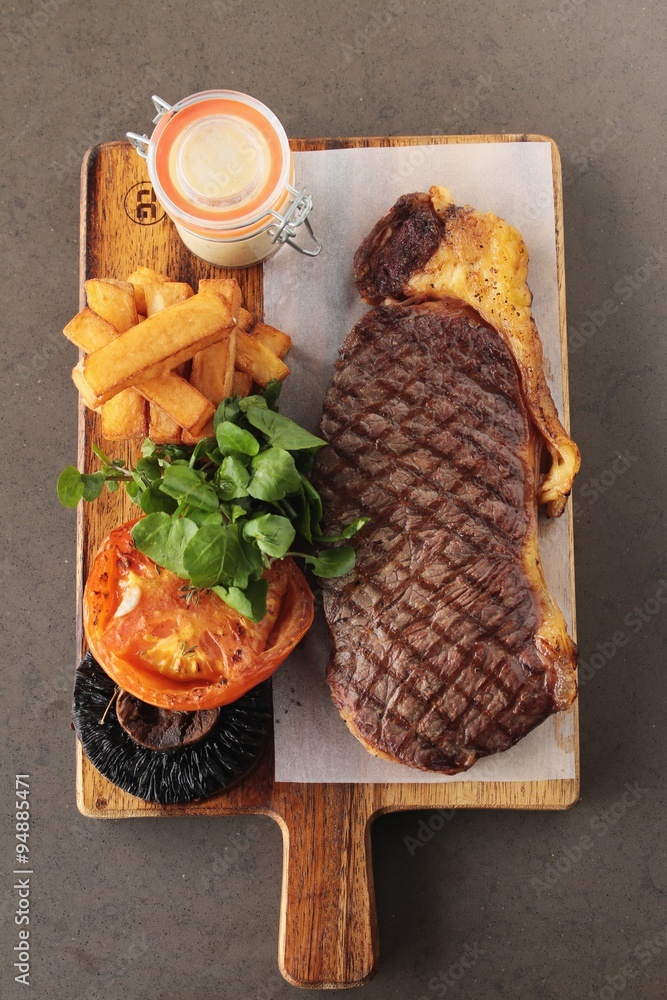 Poster sirloin steak plated meal