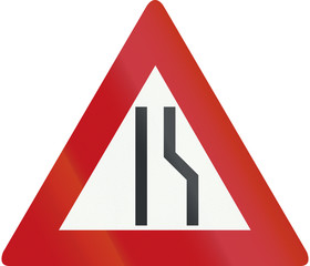 Netherlands road sign J18 - Road narrows on the right side