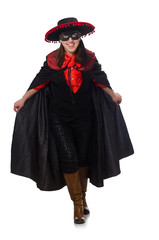 Fototapeta premium Girl in black and red carnival suit isolated on white