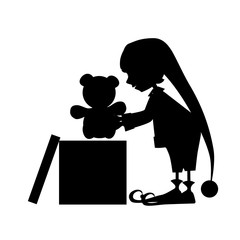 Christamas cute elf silhouette with gift