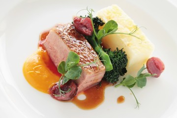 plated duck breast meal dinner