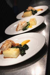 plated food in kitchen