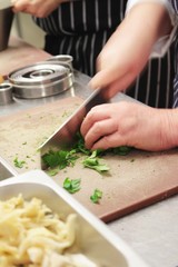 Obraz na płótnie Canvas chef chopping parsley