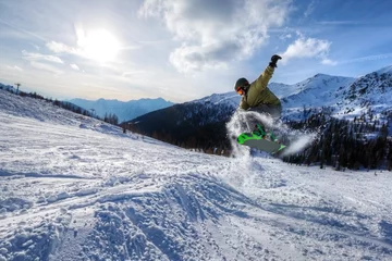 Papier Peint photo Lavable Sports dhiver Expert Snowboarder jump