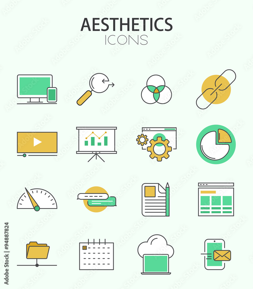Poster vector modern thin line flat design of icons set.