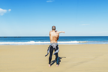 fitness man swimmer training stretching