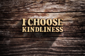 I choose Kindliness. Words on old wooden board.