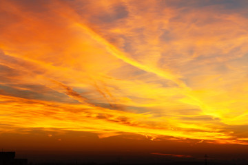 sunset over city