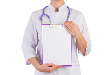 Doctor showing a blank sheet of paper to record