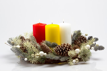 Three candles in the New Year decor
