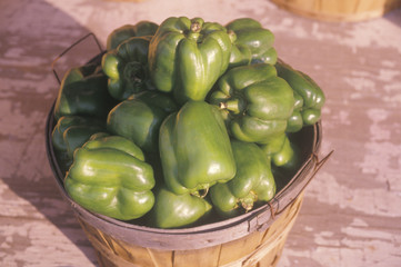 Close up of Green Peppers in a basket