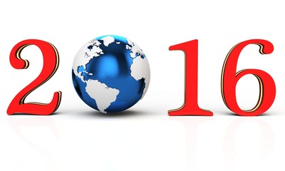 3d happy new year 2016 earth globe
