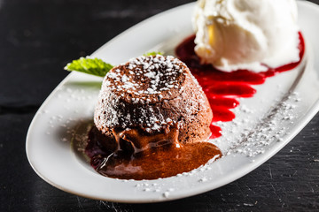 chocolate cake with ice cream