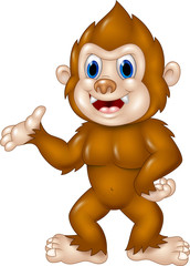 Fototapeta premium Adorable Sasquatch waving hand isolated on white background 