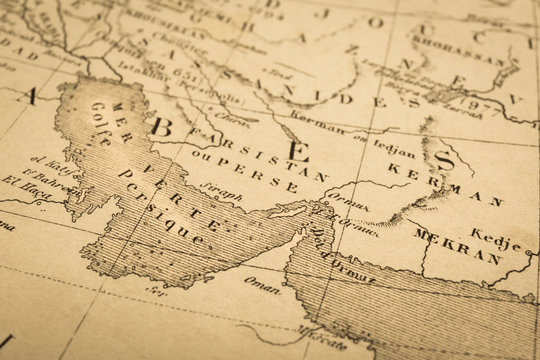 アンティークの世界地図　ペルシャ湾とホルムス海峡