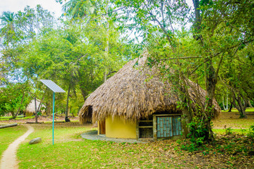 Fototapeta na wymiar Bungalow with solar panel in Tayrona Natural National Park, Colombia