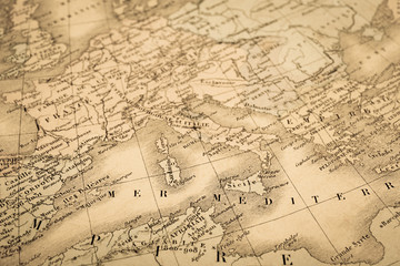 アンティークの世界地図　地中海沿岸地域