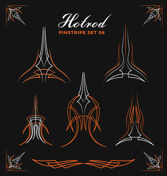 Set of vintage pin striping line art. use for vinyl sticker, painting template, tattoo. Vector illustration