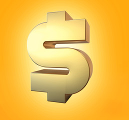 Cifrão de dólar dourado em fundo laranja e com path.