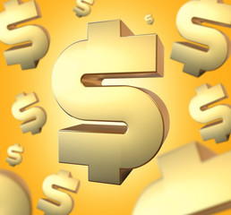 Cifrões de dólar dourados em composição com fundo laranja.
