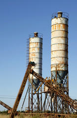 Concrete mixing tower. Concept of on-site construction facility.