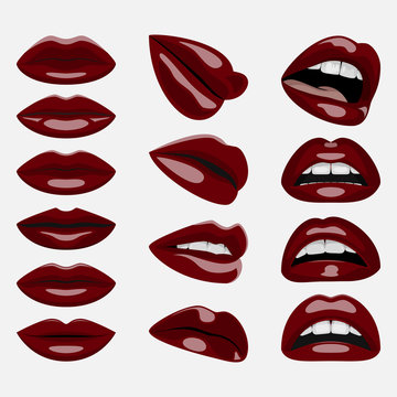 Set of glossy dark red Lips