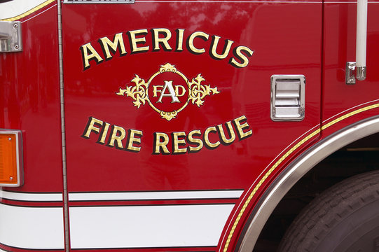 Bright red fire truck door from Americus Georgia