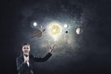 Woman speaker. Concept image