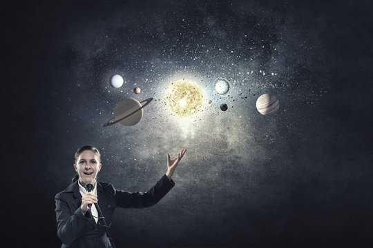 Woman speaker. Concept image