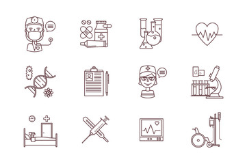 Medical icons, thin line style, flat design