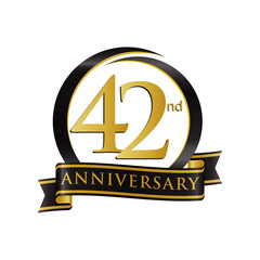 Anniversary Logo Black Gold 42 - obrazy, fototapety, plakaty