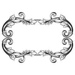 Vintage baroque frame scroll ornament engraving border floral retro pattern antique style acanthus foliage swirl decorative design element filigree calligraphy vector | damask