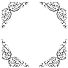 Vintage baroque frame scroll ornament engraving border floral retro pattern antique style acanthus foliage swirl decorative design element filigree calligraphy vector | damask