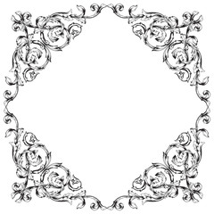 Vintage baroque frame scroll ornament engraving border floral retro pattern antique style acanthus foliage swirl decorative design element filigree calligraphy vector | damask