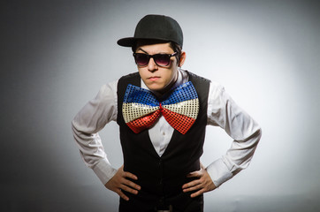 Funny man with giant bow tie