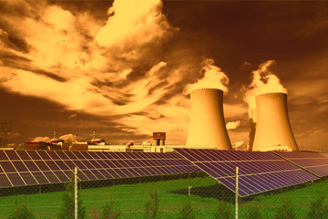 
Nuclear power plant Temelin with solar panels in Czech Republic Europe
