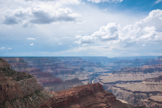 The Grand Canyon south rim in Arizona on a cloudy day