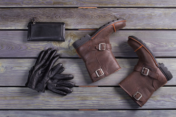 Leather accessories and shoes.