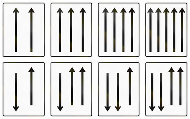 Collection of information signs about lanes used in Germany