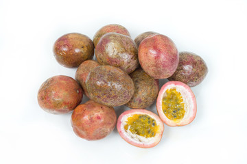 Passion fruits on white background