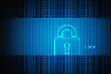 Security concept: Lock on digital screen, contrast, 3d render
