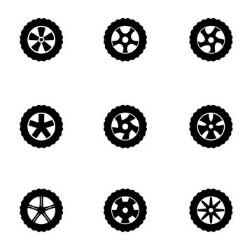 Vector black wheel icon set. Wheel Icon Object, Wheel  Icon Picture, Wheel Icon Image