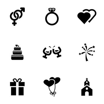 Vector black wedding icon set. Wedding Icon Object, Wedding  Icon Picture, Wedding Icon Image