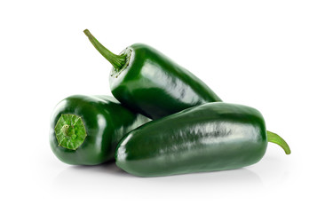 Green chilies (jalapeno) isolated on white background.