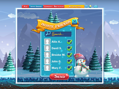 Winter holidays invite friends window for the computer game