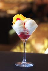 white ice cream in a glass at night